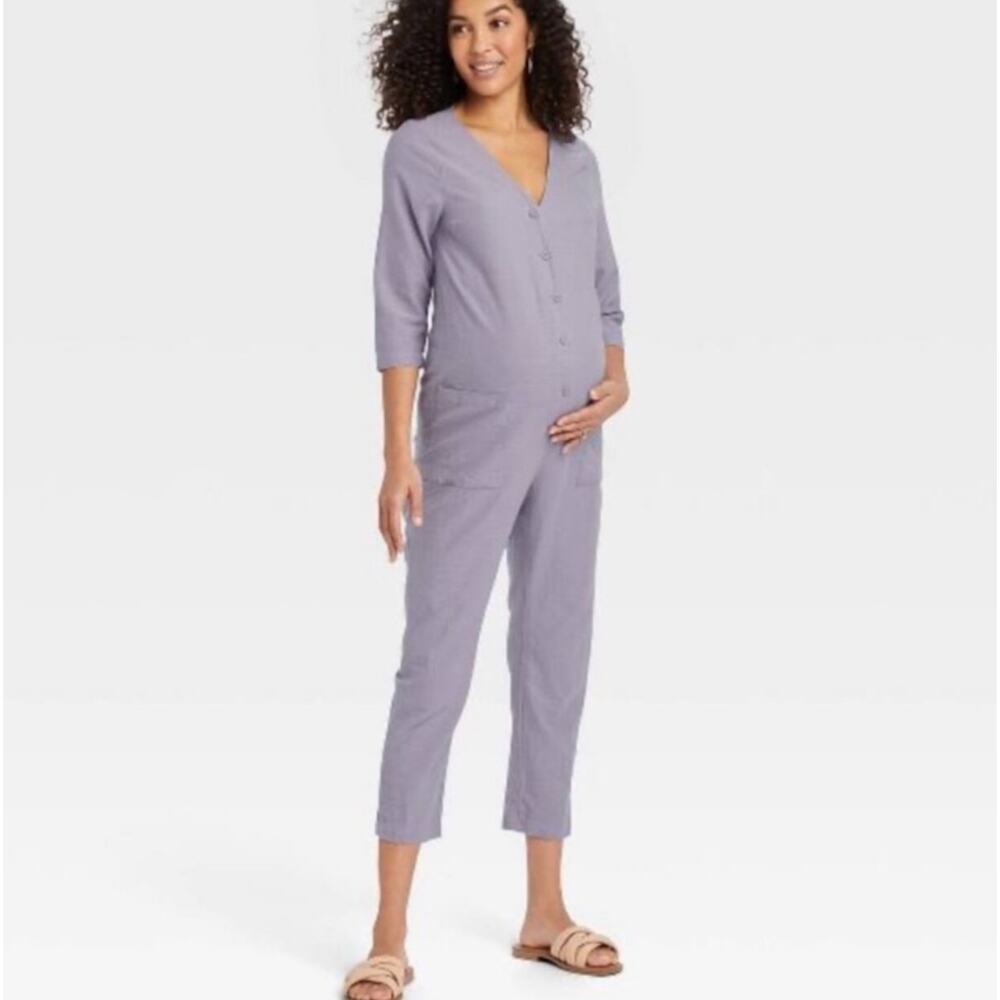 The Nines By Hatch Half Button Up Jumpsuit Size XS NWT Purple